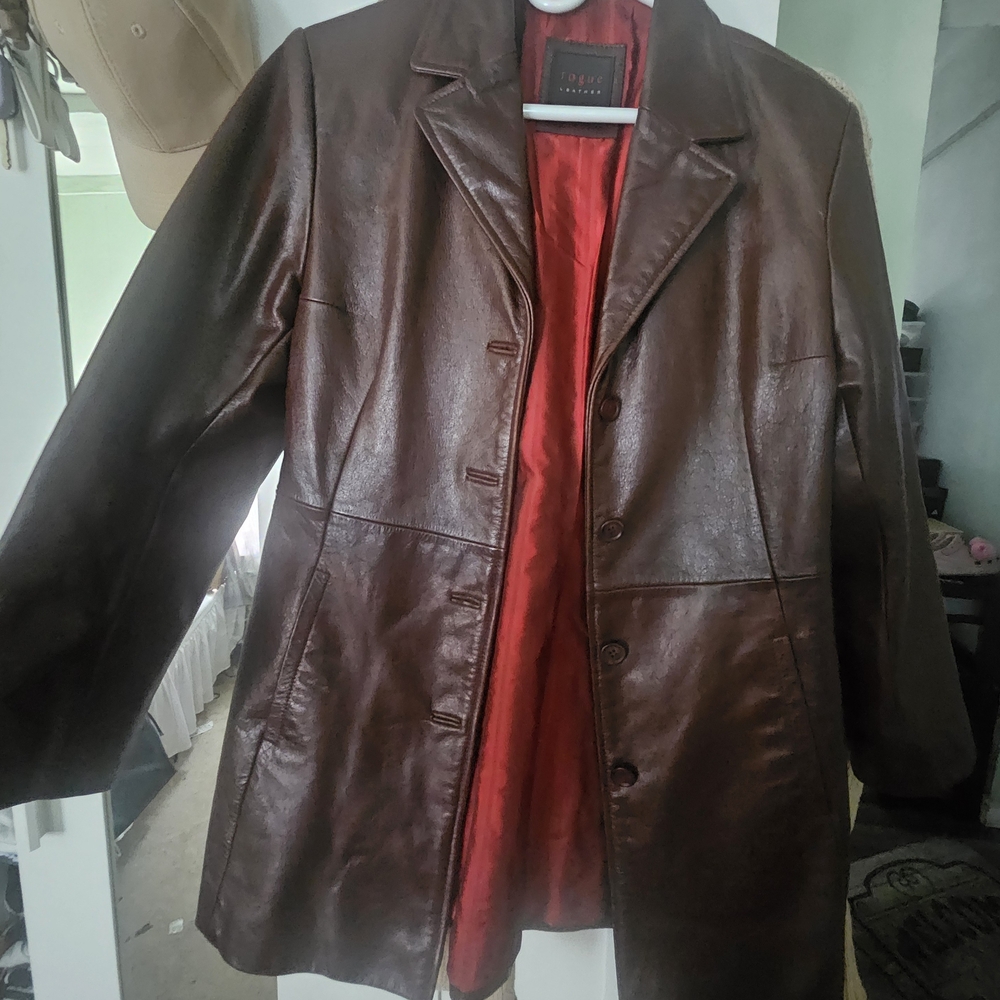 Rogue Rich Brown Leather Jacket with Red Lining